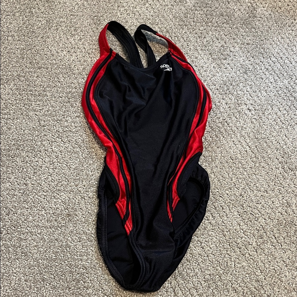 Speedo Black and Red Athletic Swimsuit